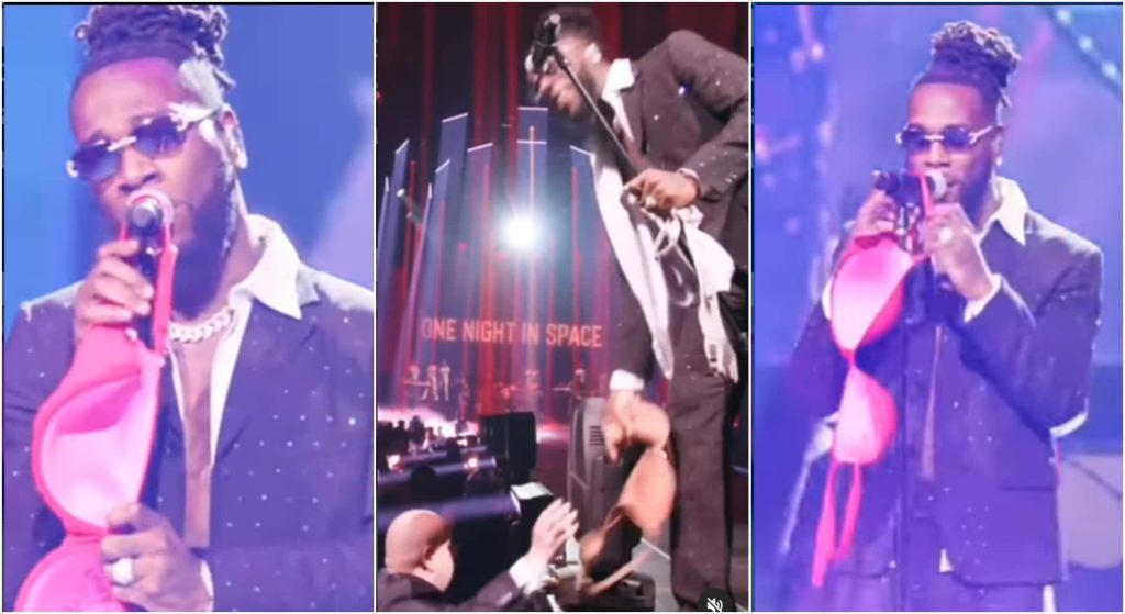 Burna Boy dazzles fans during his show at Madison Garden Square, as female admirers throw their underwear at him (Video)