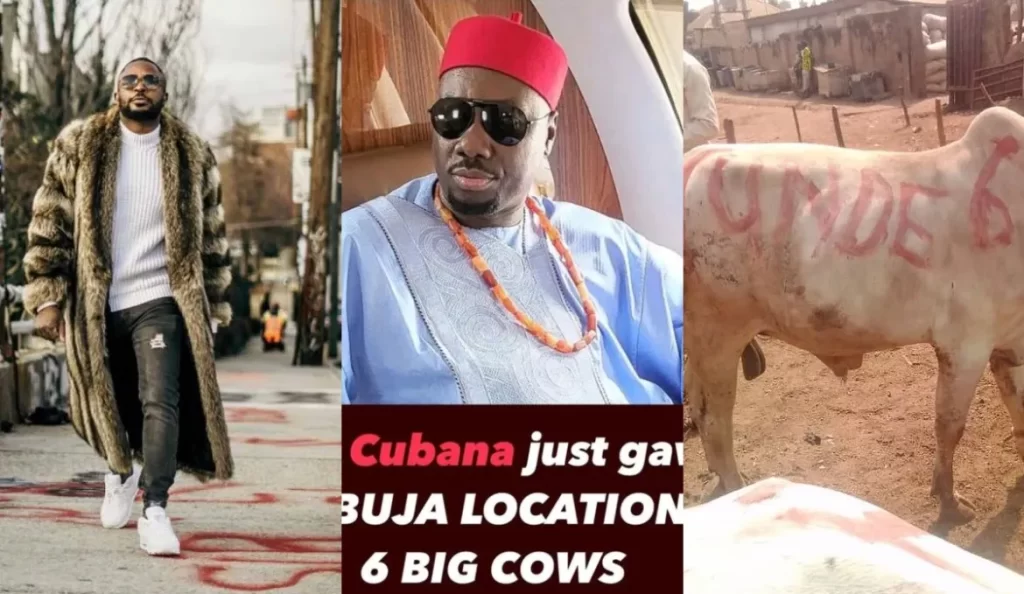 Obi Cubana gives 6 large cows to Tunde Ednut followers in Abuja on his 37th birthday today.